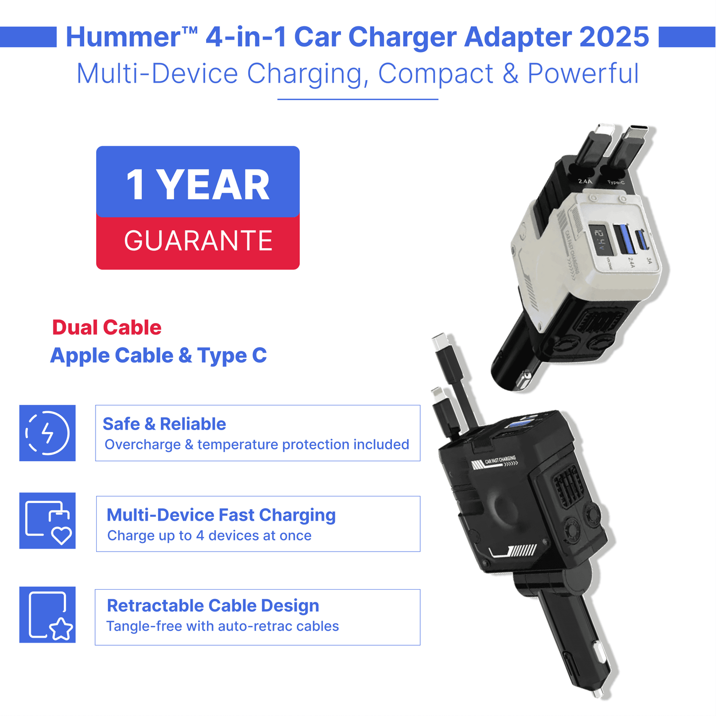 Hummer™ 4 In 1 Car Charger Adapter 2025