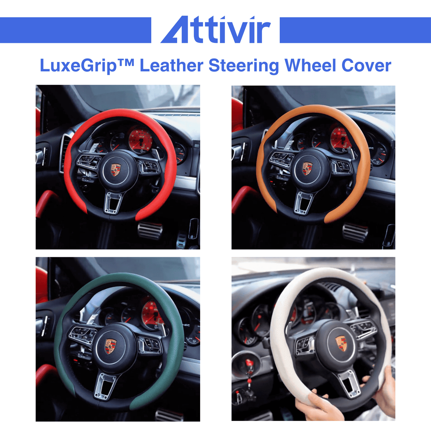 LuxeGrip™ Premium Leather Steering Wheel Cover