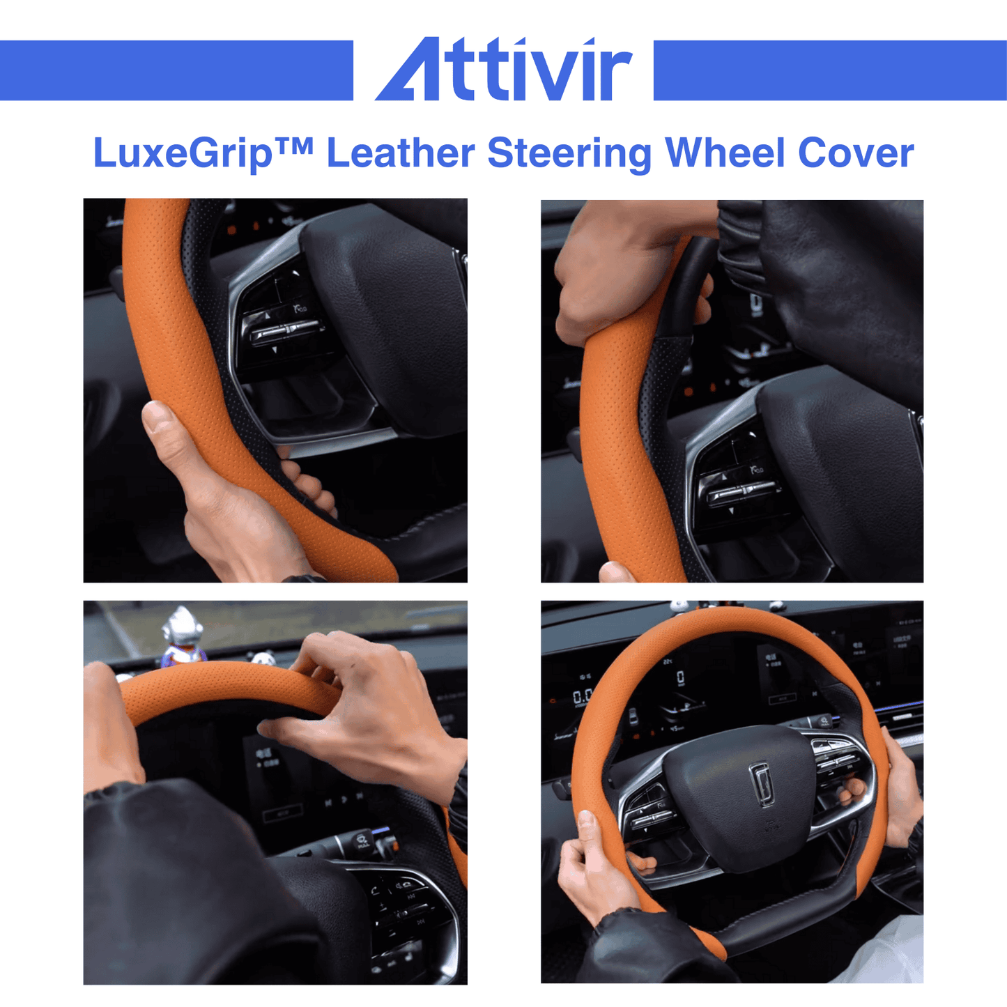 LuxeGrip™ Premium Leather Steering Wheel Cover