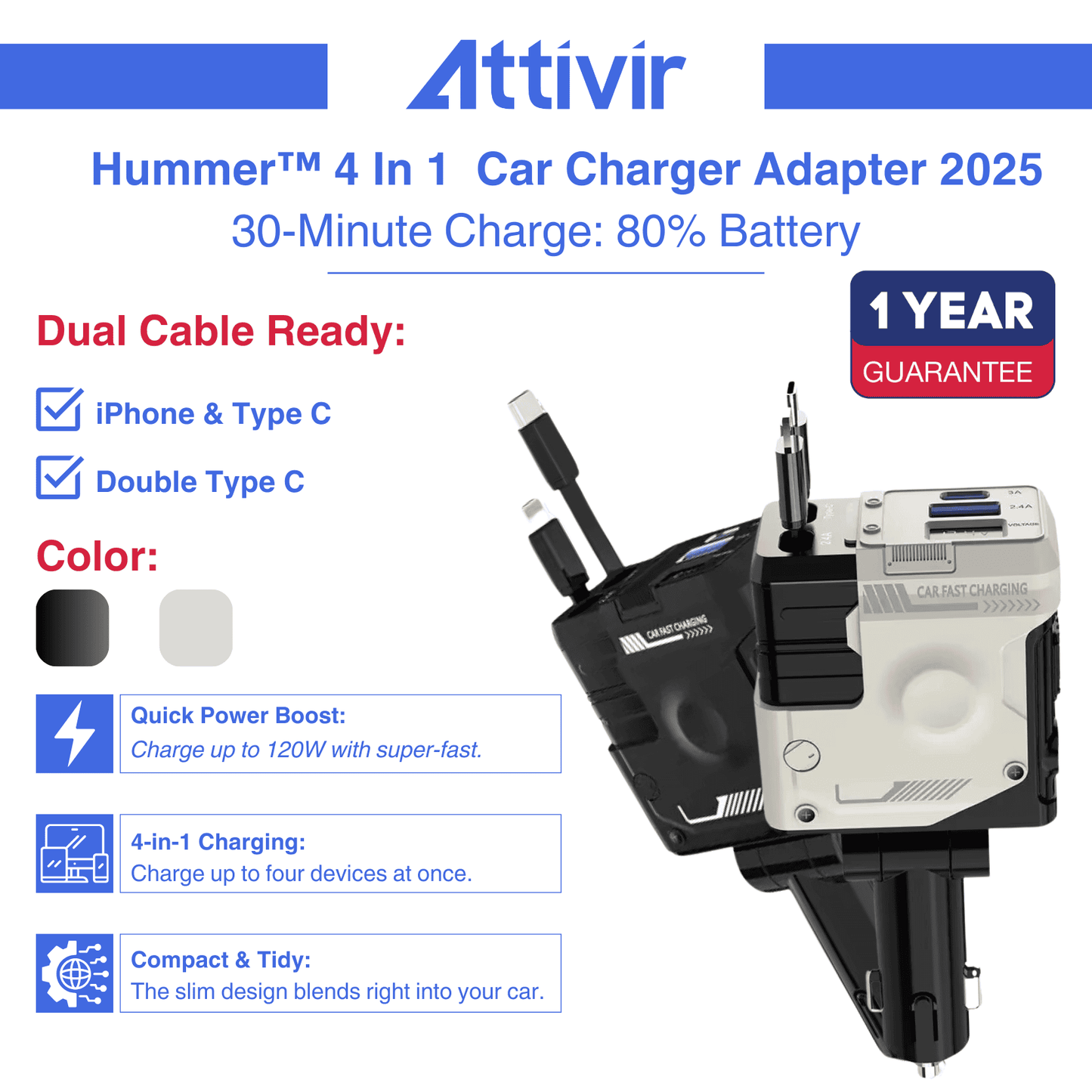 Hummer™ 4 In 1 Car Charger Adapter 2025