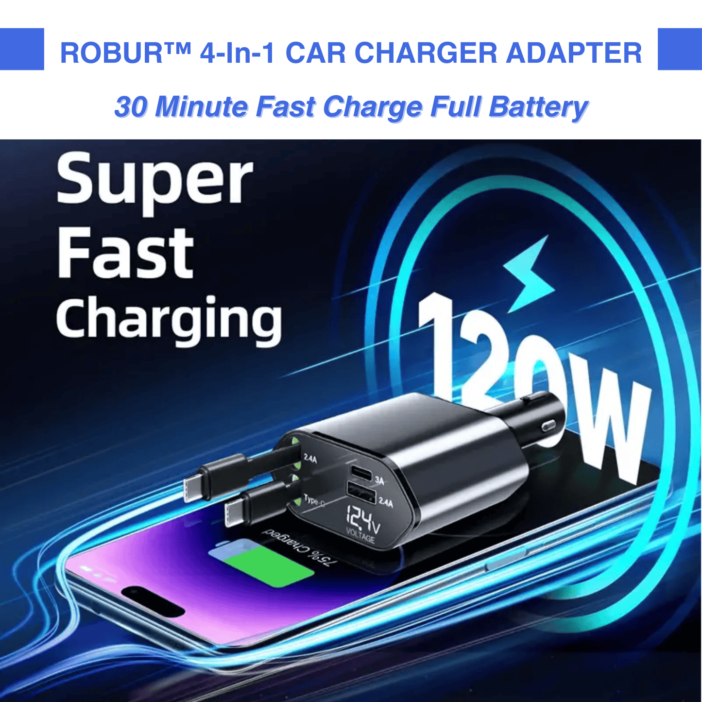 Robur™ 4 In 1 Car Charger Adapter