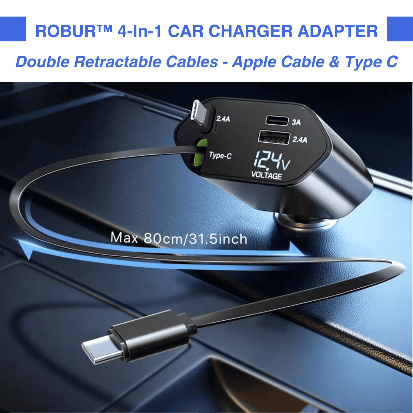 Robur™ 4 In 1 Car Charger Adapter