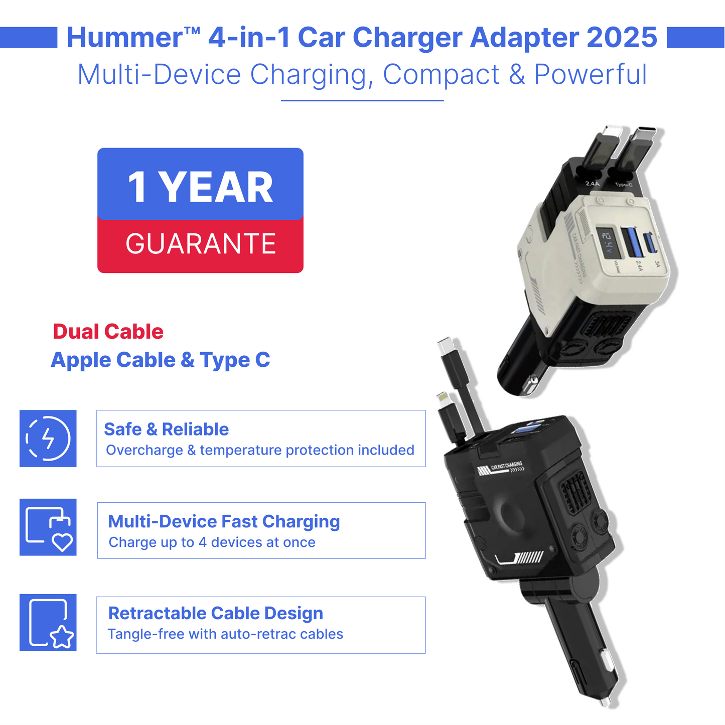 Hummer™ 4 In 1  Car Charger Adapter 2025