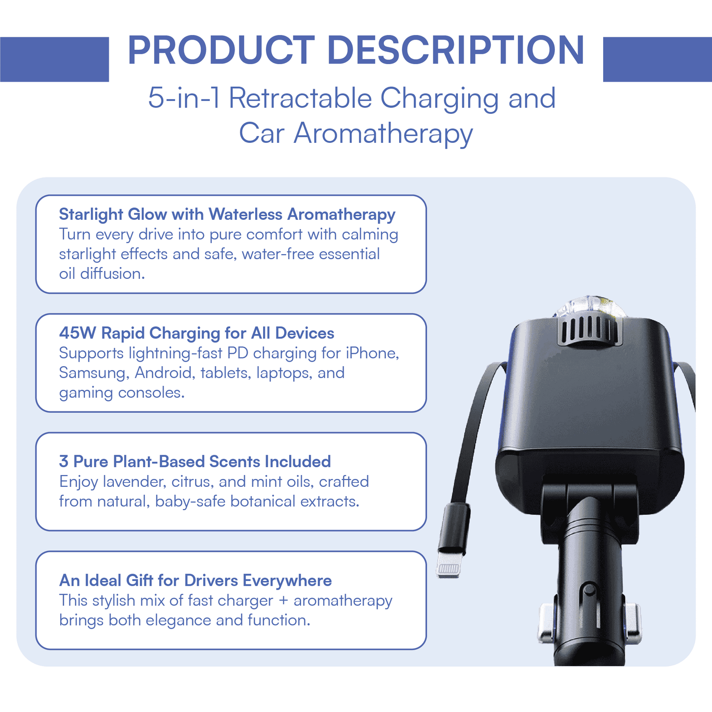 Attivir 45W Car Charger + Starlight Aroma Diffuser