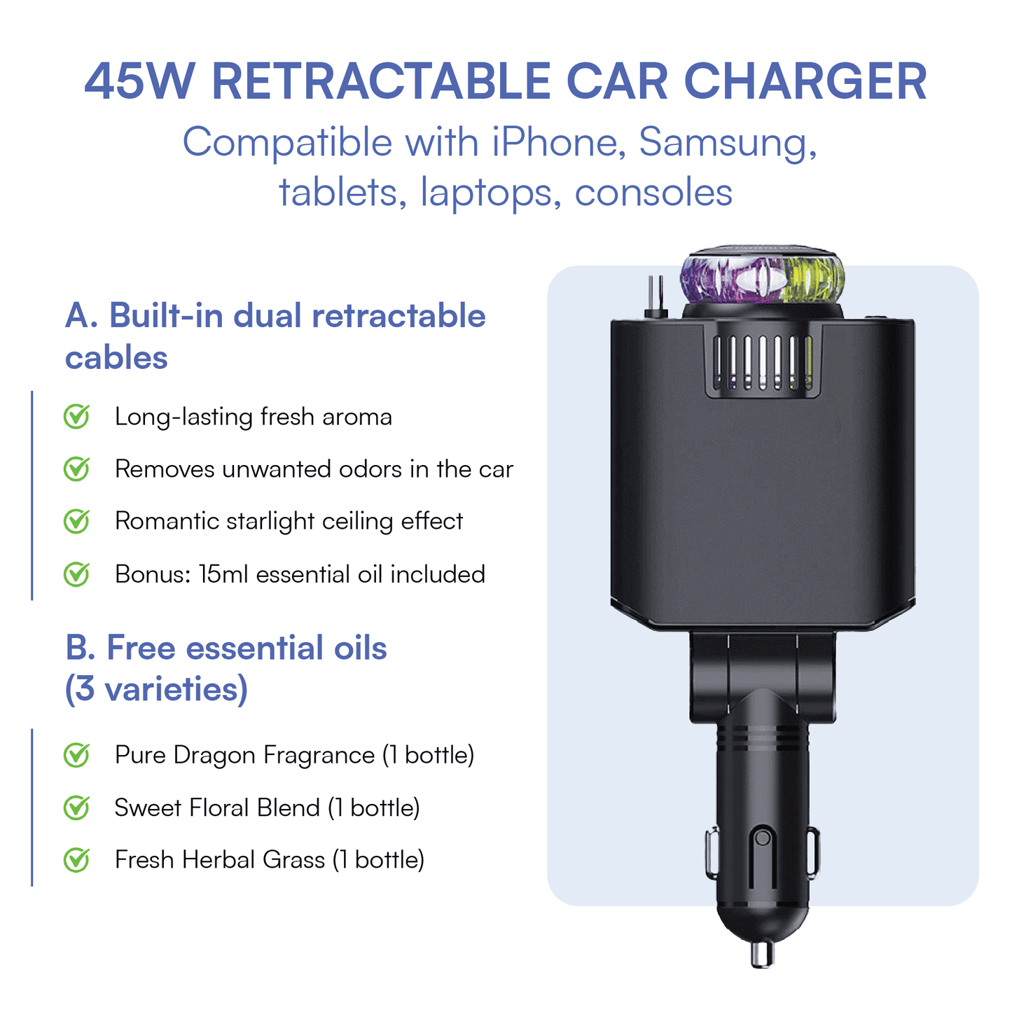Attivir 45W Car Charger + Starlight Aroma Diffuser