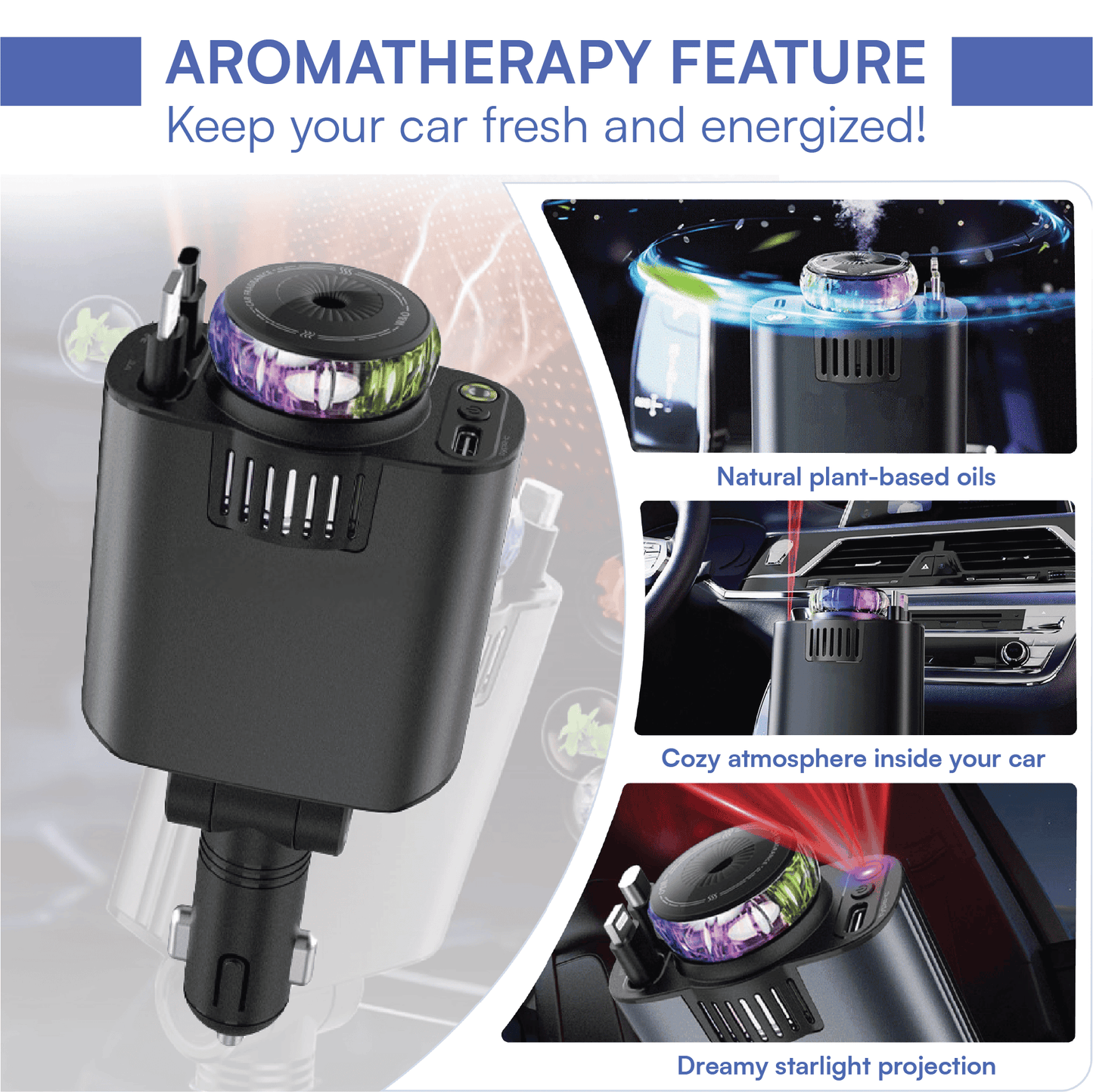 Attivir 45W Car Charger + Starlight Aroma Diffuser