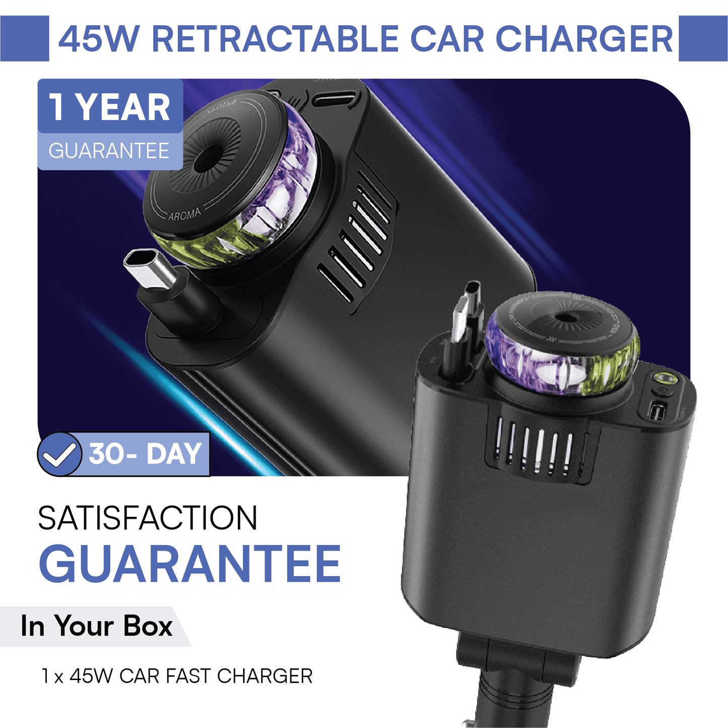Attivir 45W Car Charger + Starlight Aroma Diffuser
