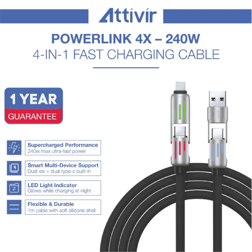ATTIVIR™ UltraCharge 4-in-1 240W Fast Charging Cable